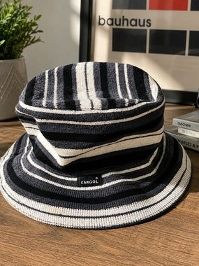 Kangol Black & White Striped Knit Bucket Hat